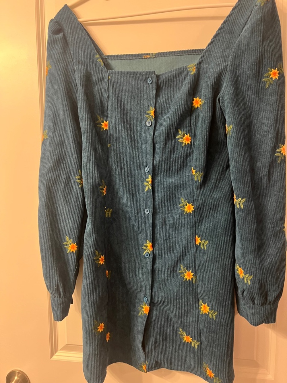 Cider Teal Dress with Orange Floral Embroidery
